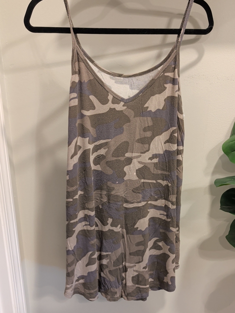 Camo Print V-Neck Or Scoop Neck Long Flowy Tank- Taupe/Gray